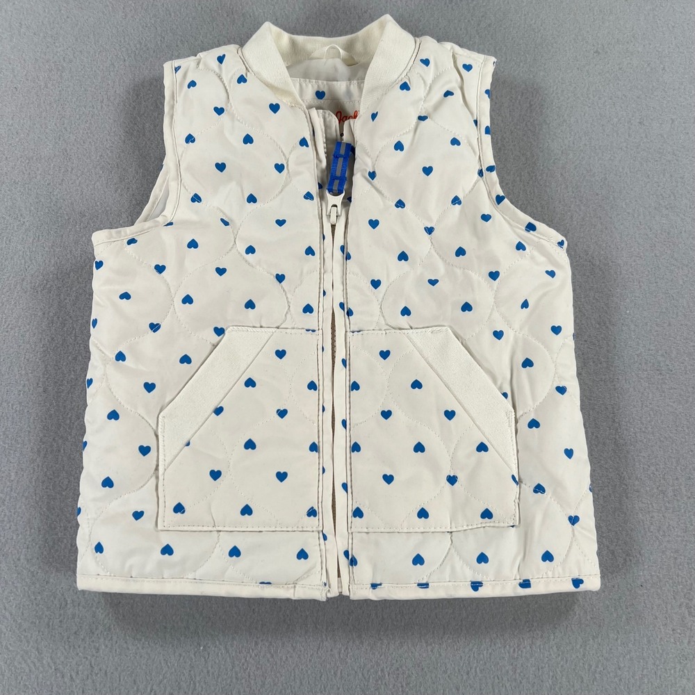 Cat & Jack Toddler Girls White Blue Heart Quilted Puffer Vest Size 2T Full Zip